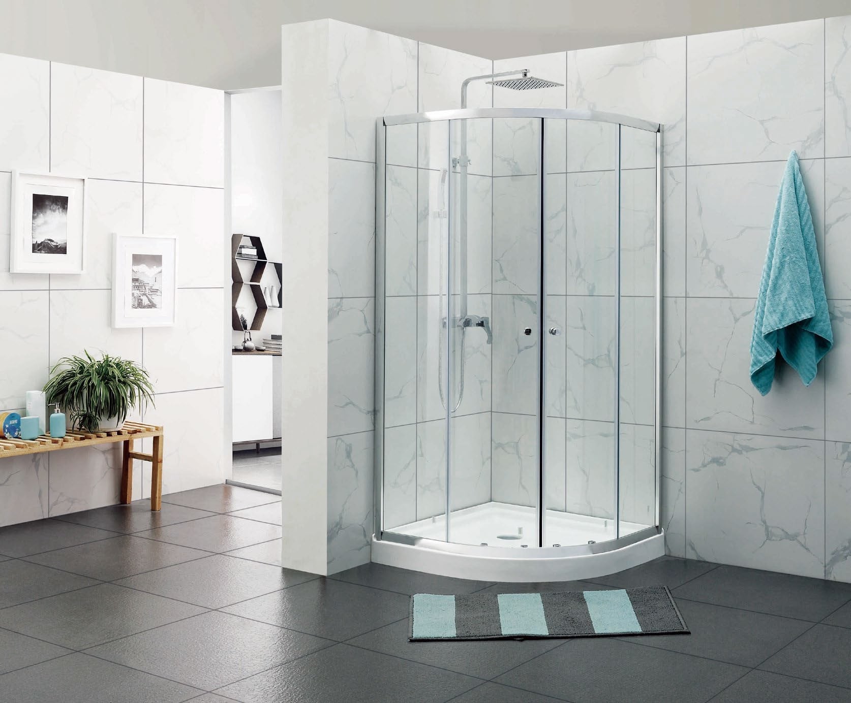 Curved Glass Semi-Frameless Shower Screen with Sliding Doors - Image 1