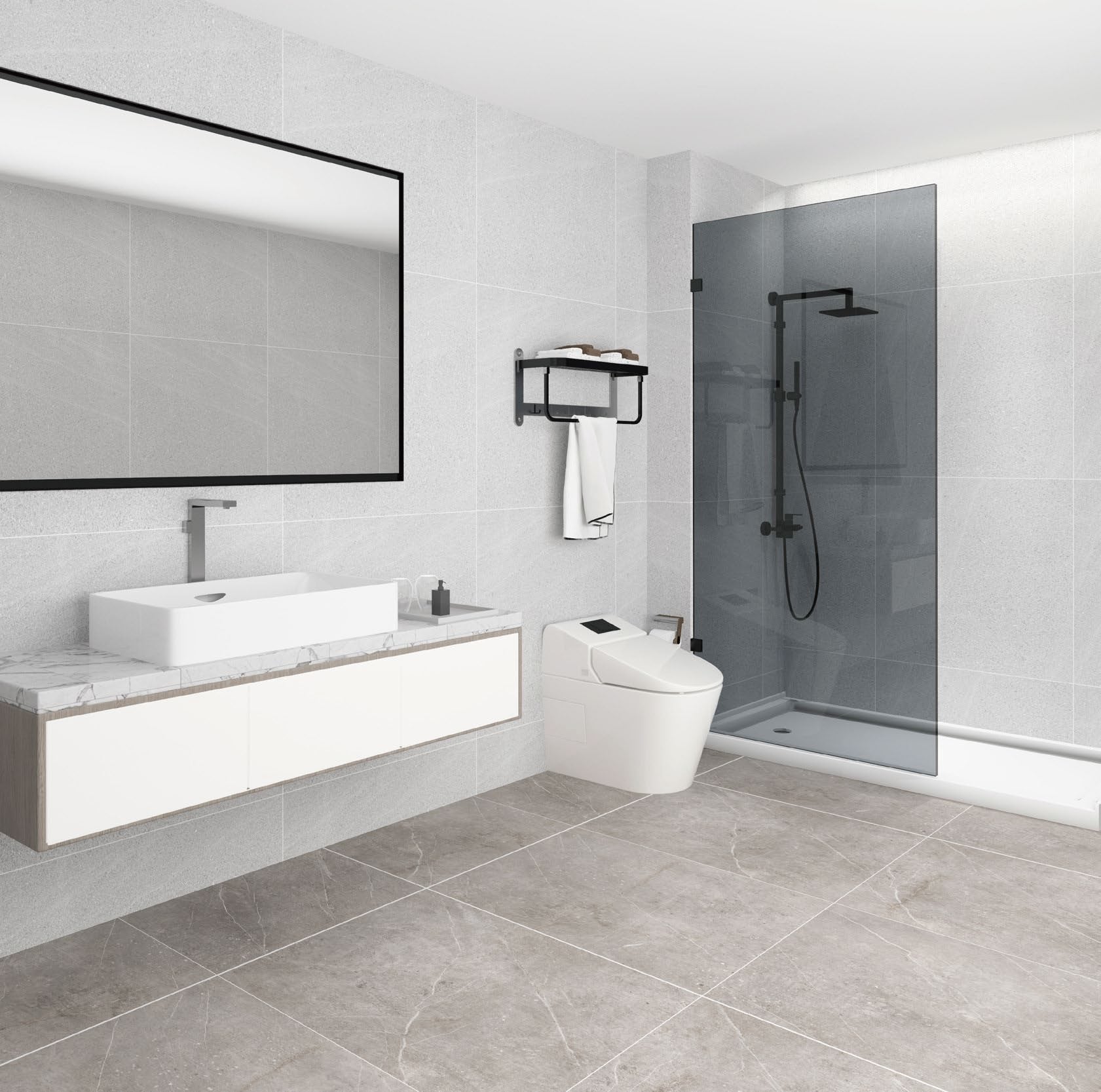 Frameless Grey Tint Glass Shower Screen Fixed Panel - Image 1