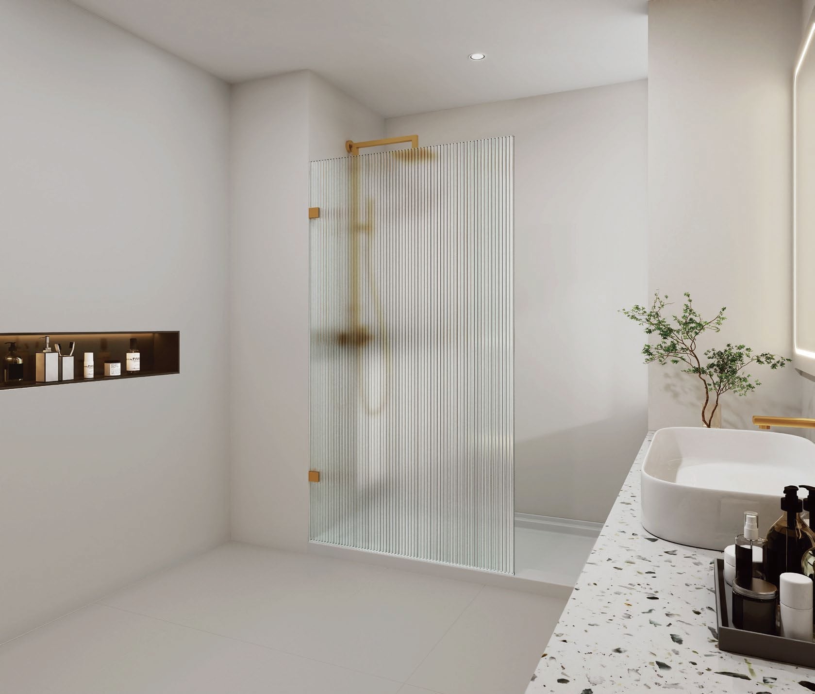 Fluted Glass Shower Screen Fixed Panel, Narrowreed Glass - Image 1