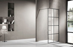 Black Framed Shower Screen Panel with Grills - Image 1