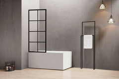 Black Framed Bath Shower Screen Fixed Panel with Grills - Image 1