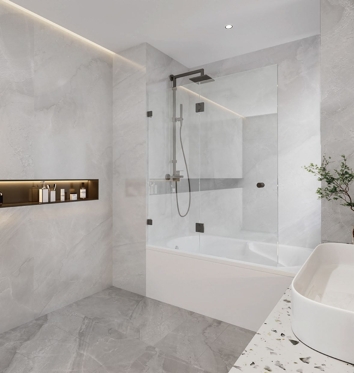 Frameless Fixed and Swing, Hinged Bath Shower Screen, 10mm glass. - Image 1