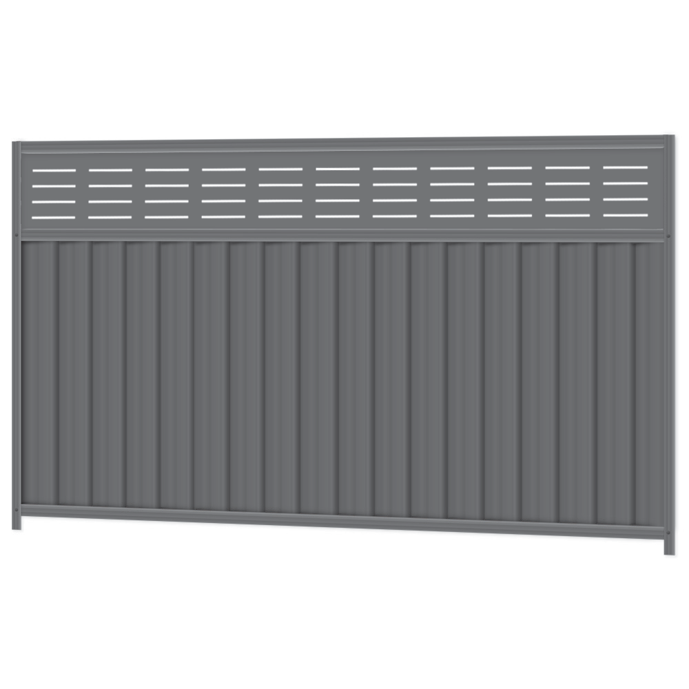 1500mm high x 2400mm Colorbond Slat FX Fencing Panel 100% Australian Made, 3x Sheets, 2x Channel Posts, 3x Rails, 1x Infill sheet, Screws. - Image 1