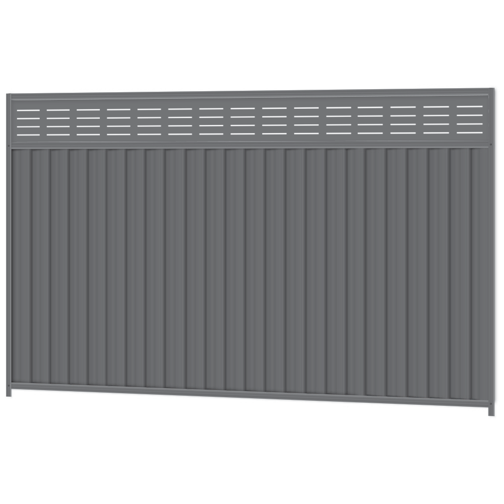 2100mm high Colorbond Slat FX Fencing Panel 100% Australian Made (3.18m wide) 4x Sheets, 2x Channel Posts, 3x Rails, 1x Infill sheet, Screws. - Image 1