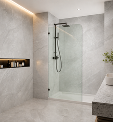Glass Shower Screen Fixed Panels - Walk-in shower panel with radius corner