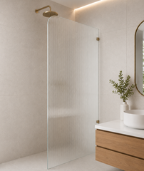 Fluted Glass Shower Screen Fixed Panels - Walk-in shower panel with radius corner, Ultra-clear narrow reed glass