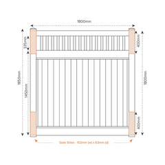 EAST HAMPTON PVC 1800mm W x 1800mm H GATE, 7 year Warranty