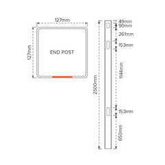EAST HAMPTON PVC END POST - 127 x 127 x 2500mm, 7 Year Warranty