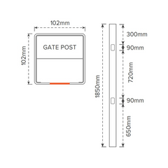 PICKET PVC GATE POST- 102 x 102 x 1900mm, 7 Year Warranty
