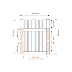 BAYSWATER PVC 1000mm W x 1200mm H GATE, 7 Year Warranty, Picket Gate