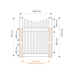 MELVILLE PVC 1000mm W x 1200mm H GATE, 7 Year Warranty, Picket Gate