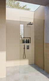 Brushed Brass / Satin Gold Fixed Frameless Shower Screen Panel with Dry Glaze U Channels