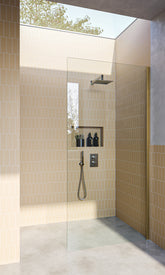 Brushed Brass / Satin Gold Fixed Frameless Shower Screen Panel with extended Dry Glaze U Channels - Image 1