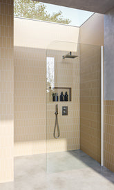 Matt White Fixed Frameless Shower Screen Radius Corner Fixed Panel with Extended Dry Glaze U Channels