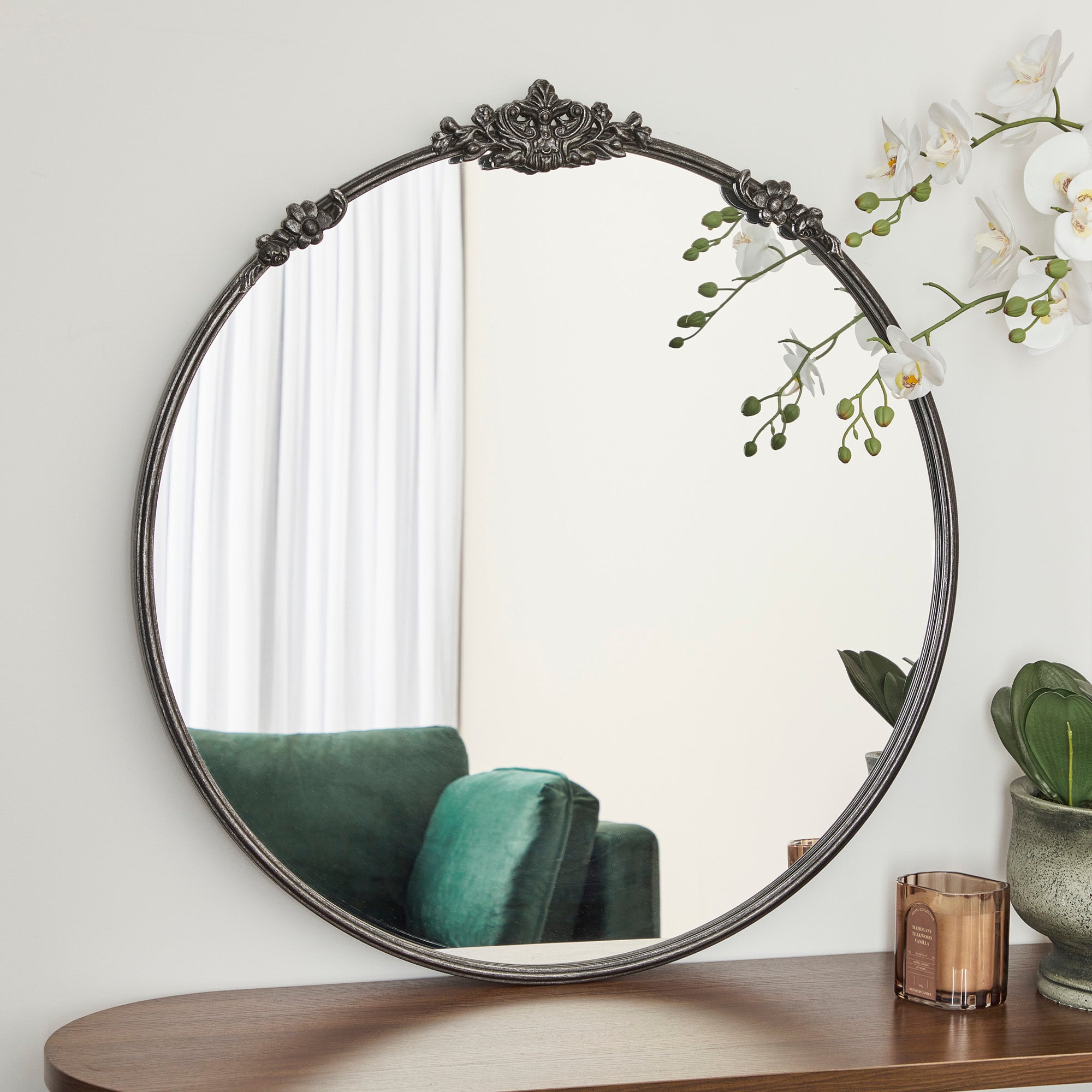 Florence 80cm Baroque Round Mirror Black lifestyle image