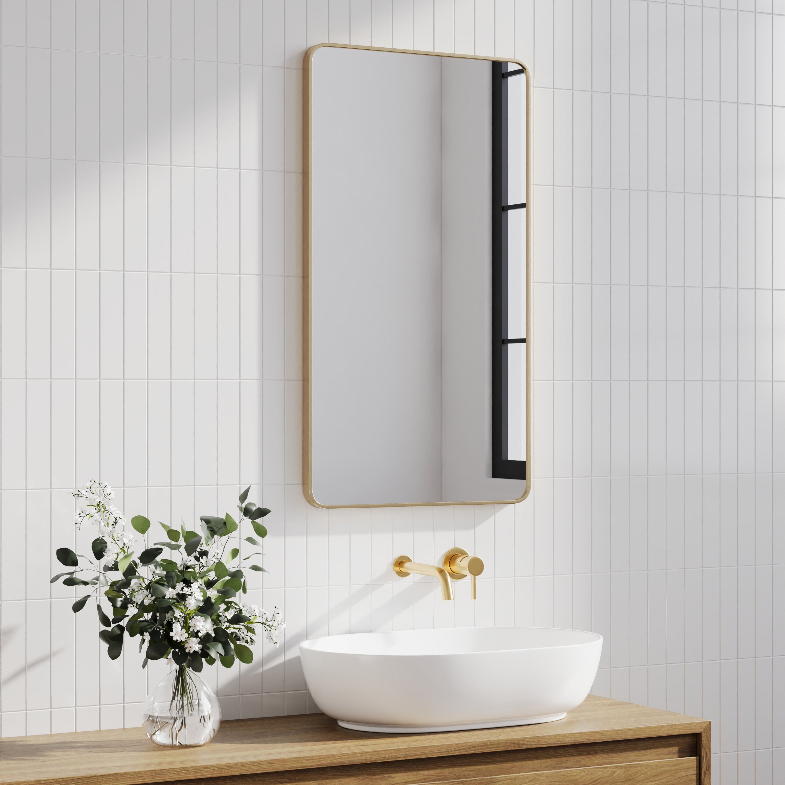 Gia 100cm Rounded Rectangle Mirror Gold lifestyle image