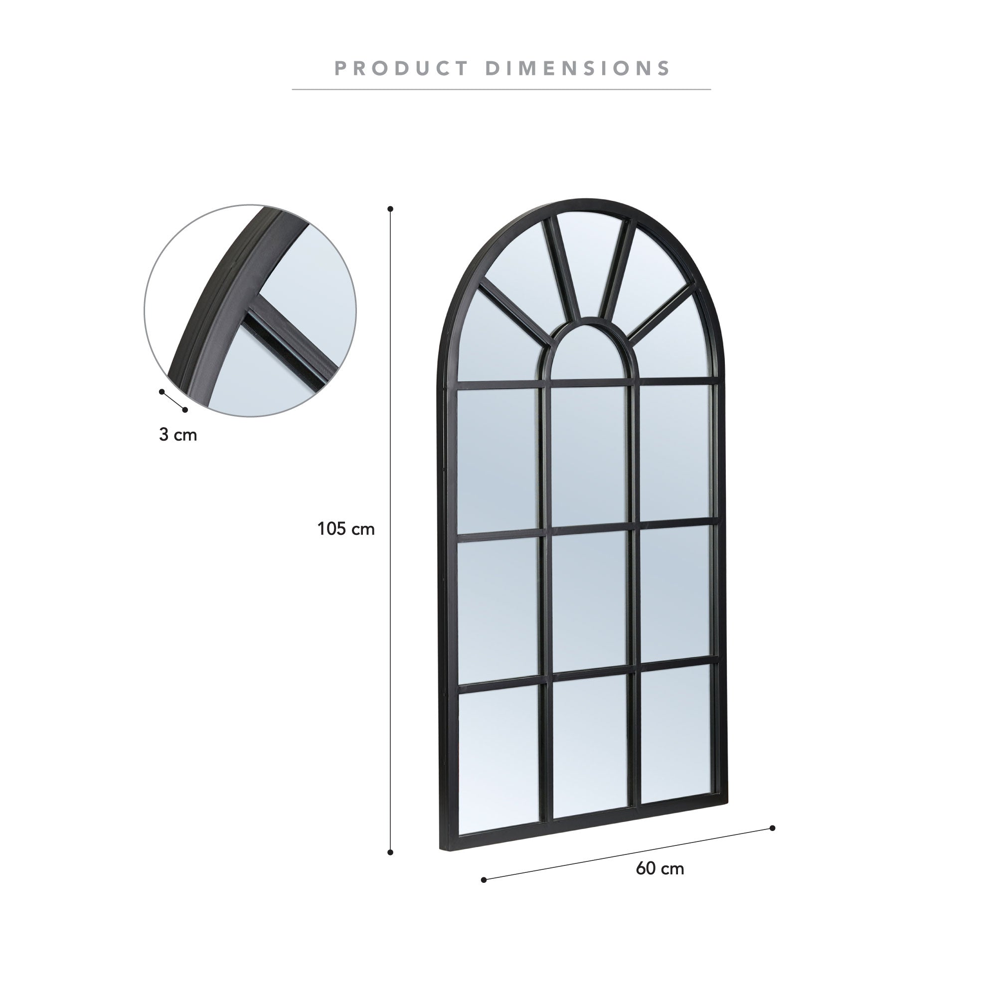 Abbey 105cm Arch Iron Indoor Outdoor Mirror Black lifestyle image