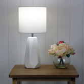 Shelly White Ceramic Table Lamp styled in a room