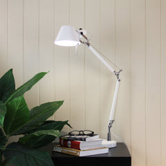 Forma Retro Styled Adjustable Desk Lamp White styled in a room