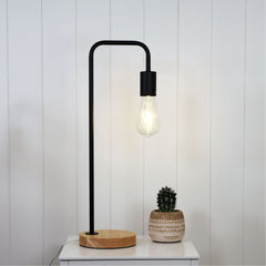 Lane Scandi Table Lamp Black with Timber styled in a room