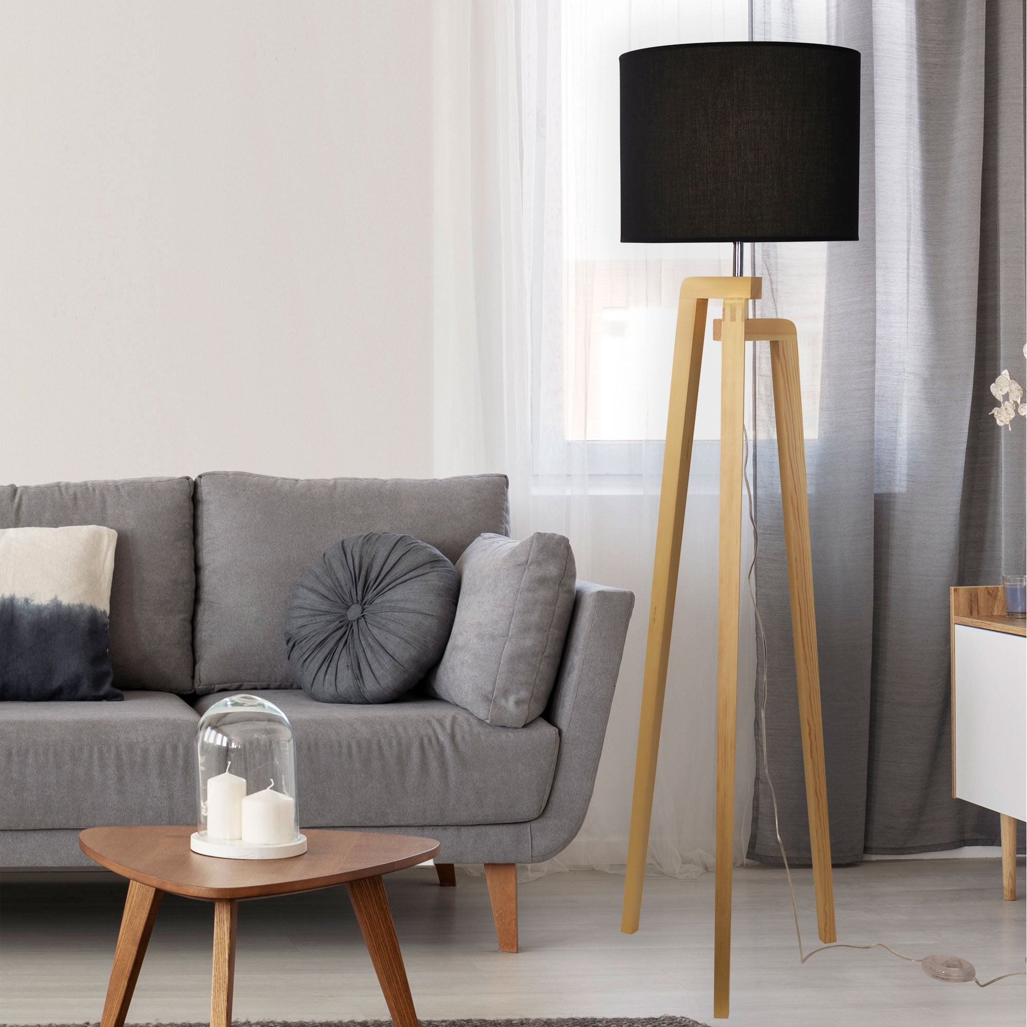 Lund Complete Scandi Timber Tripod Floor Lamp product image 3
