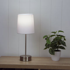 Lancet ON-OFF Touch Lamp White Shade styled in a room
