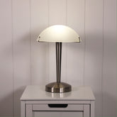 Ruby ON-OFF Brushed Chrome Touch Lamp styled in a room