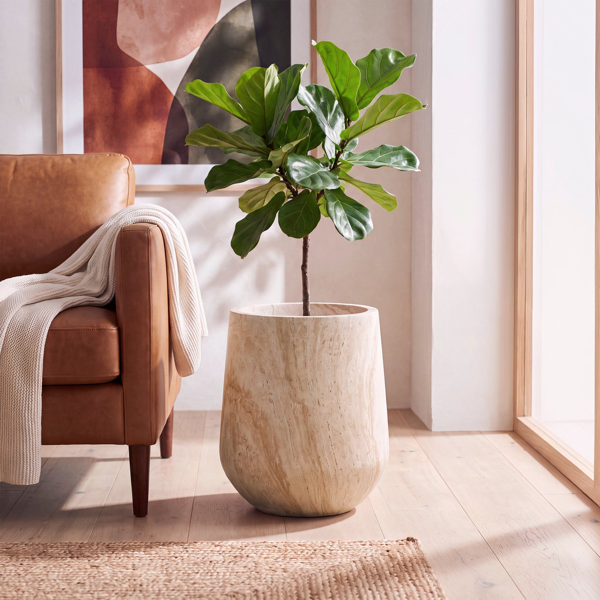 Ziggy Planter Travertine Look (50cm) lifestyle image