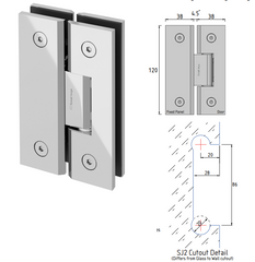 Portrait Glass to Glass Shower Screen Hinge to Suit 10mm Glass - Brushed Nickel