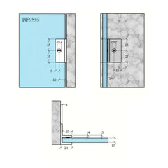 Frameless Shower Glass U BRACKET - SQUARE WITH HORIZONTAL LEG - for 10mm Glass - BRUSHED GUNMETAL