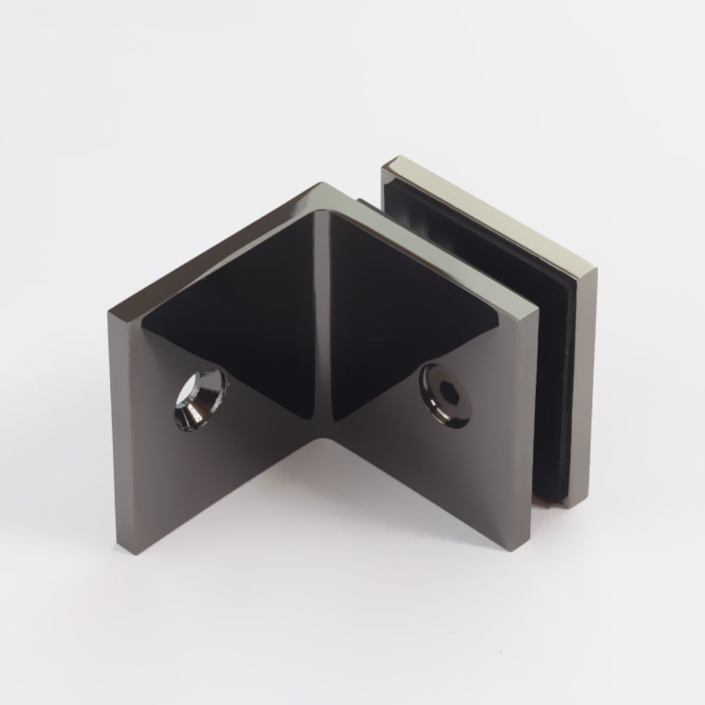 FORGE SHOWER SCREEN SQUARE BRACKET - GLASS TO WALL - 90 Degrees - POLISHED GUNMETAL - Image 1