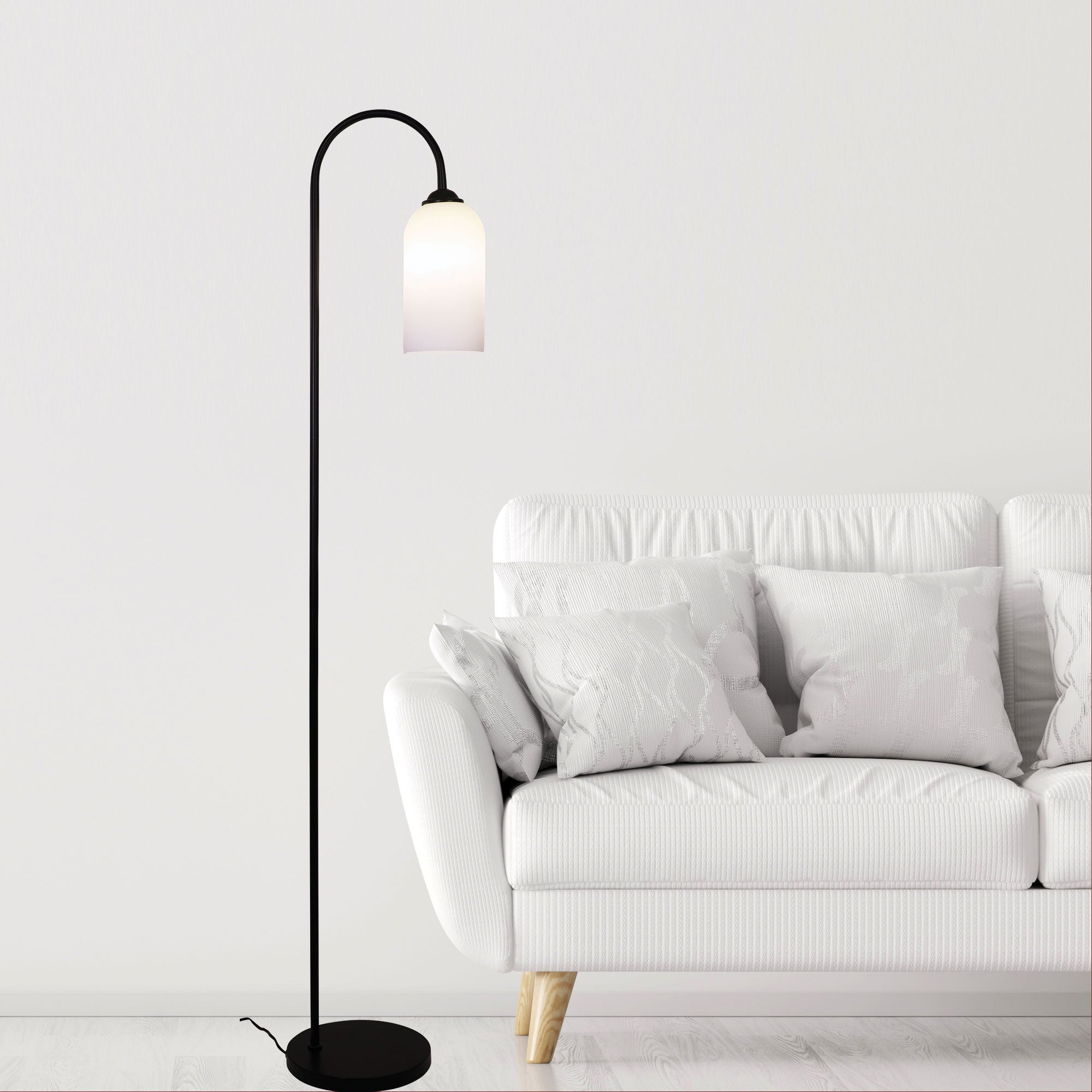 Arlington Opal Matt Glass Floor Lamp styled in a room