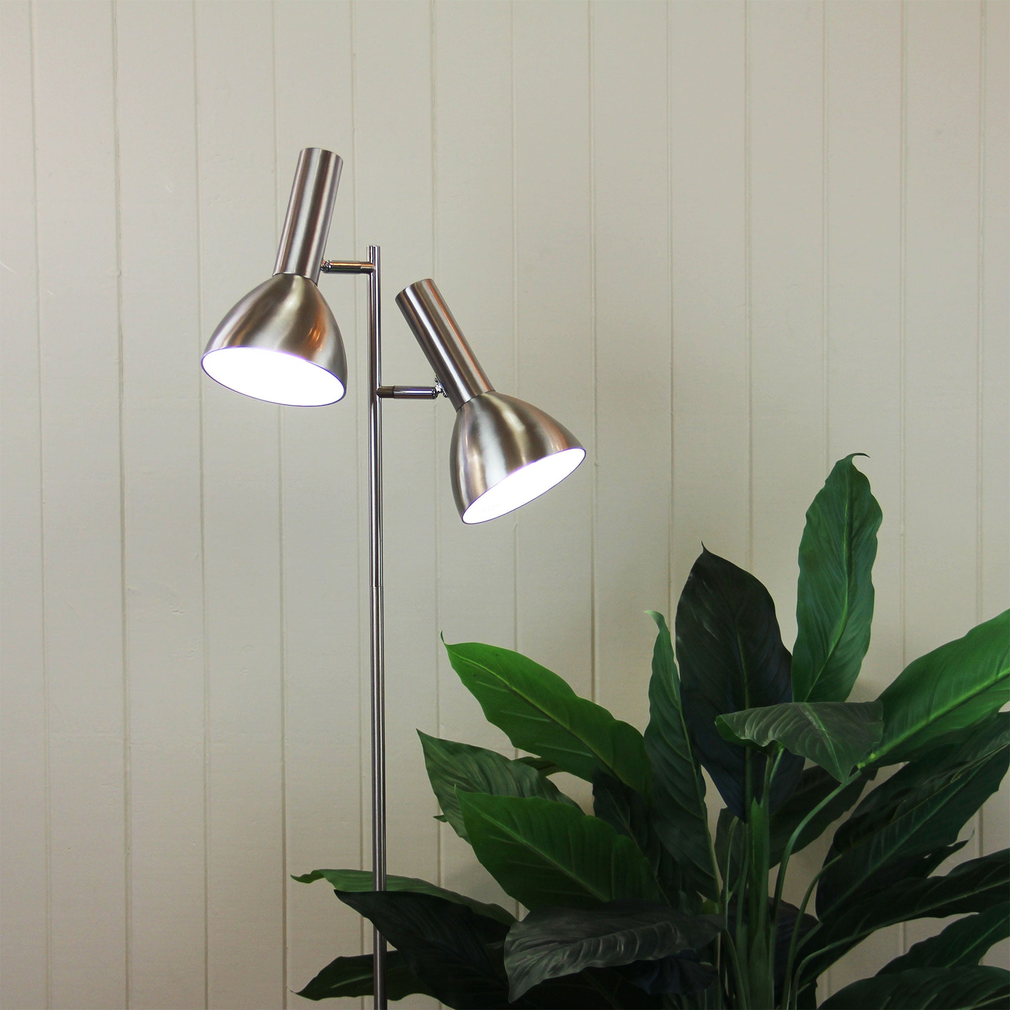 Vespa Mid-Century Twin Floor Lamp Brushed Chrome styled in a room