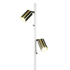 Ponte Adjustable Twin Floor Lamp White and Satin Brass styled in a room
