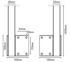 Heavy Duty Face Mount Post - 1 Left & 1 Right - 1500mm Height