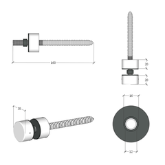 BF10003820TS – Glass Anchor 38mm Diameter x 20mm Spacer Timber Fix SSS – supplier gallery view 3