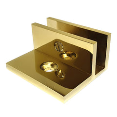 Perth Series - Frameless Shower Screen Wall Bracket with leg, Square No Drill Clamp for 10 mm Glass - Polished Brass