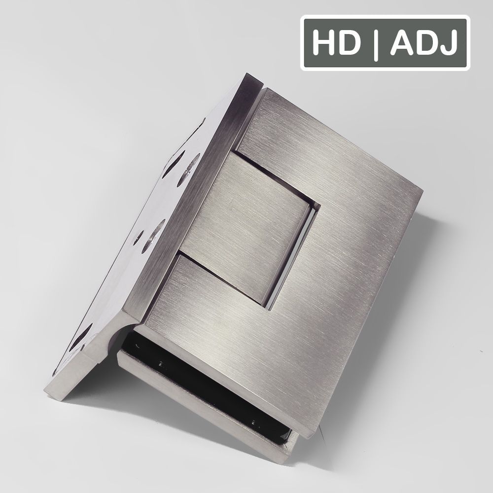 Forge Frameless Shower Hinge Heavy Duty Adjustable Glass to Wall L-Shape 90 Degrees - Brushed Nickel - Image 1
