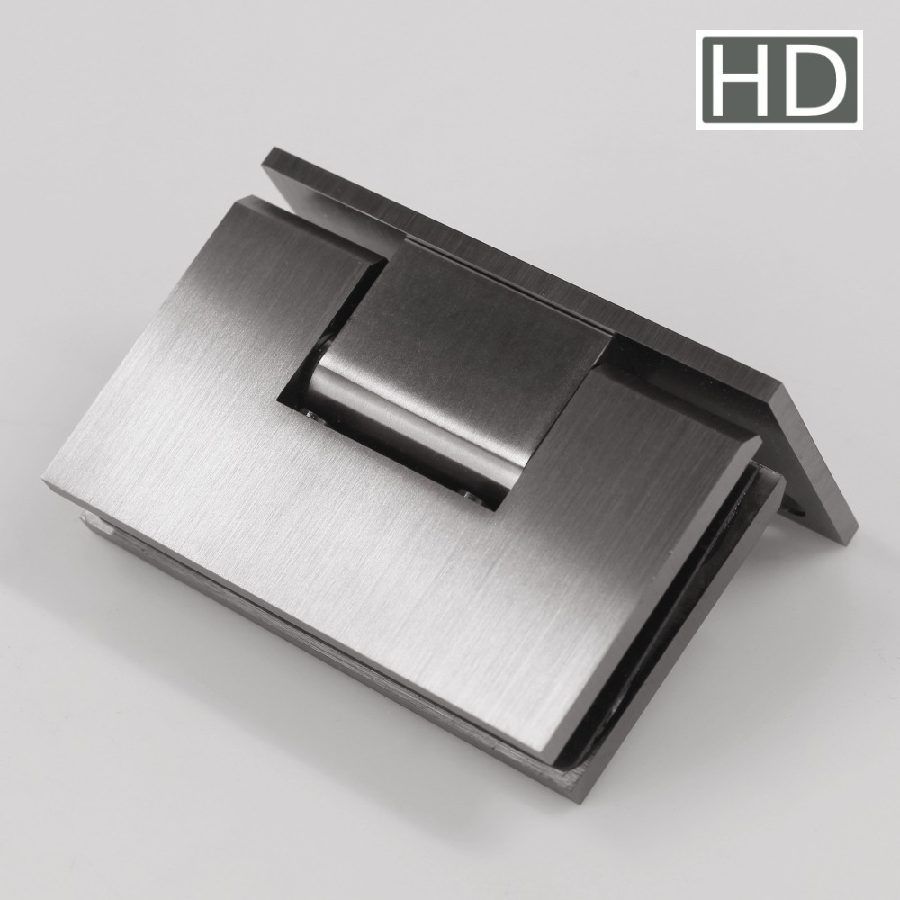 FORGE SHOWER HINGE - HEAVY DUTY - GLASS TO WALL - L-SHAPE - 90 Degrees - BRUSHED GUNMETAL - Image 1