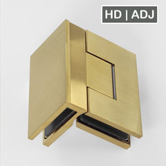 Forge Frameless Shower Hinge Heavy Duty Adjustable Glass to Glass 90 Degrees - Brushed Brass - Image 1
