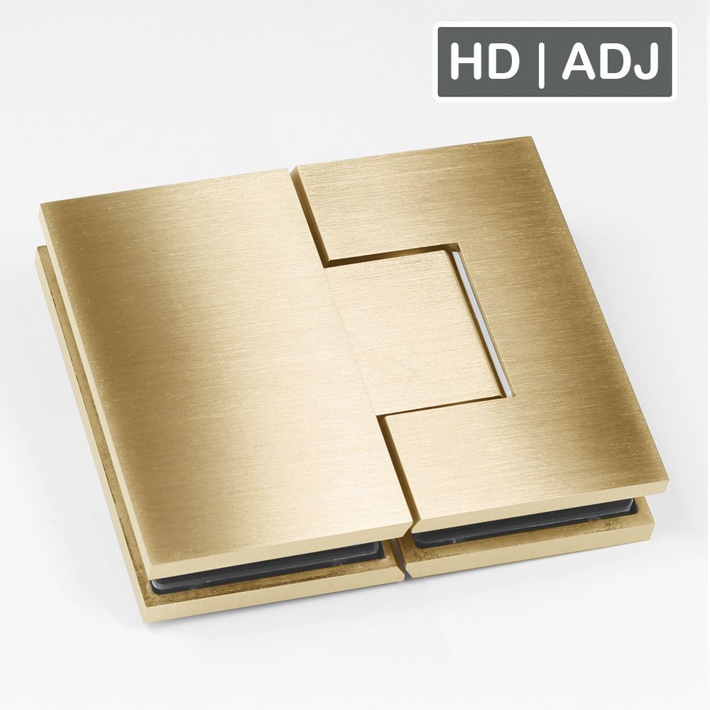 Forge Frameless Shower Hinge Heavy Duty Adjustable Glass to Glass 180 Degrees - Brushed Brass - Image 1