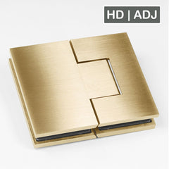 Forge Frameless Shower Hinge Heavy Duty Adjustable Glass to Glass 180 Degrees - Brushed Brass - Image 1