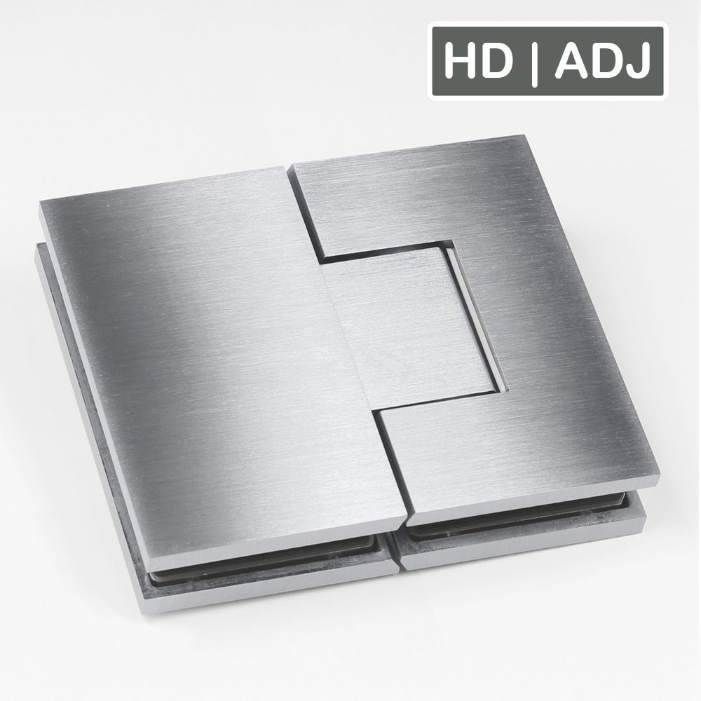 Forge Frameless Shower Hinge Heavy Duty Adjustable Glass to Glass 180 Degrees - Satin Chrome - Image 1