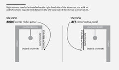 Fluted Glass Shower Screen Fixed Panels - Walk-in shower panel with radius corner, Ultra-clear narrow reed glass