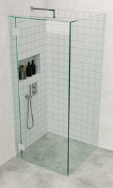 Satin Chrome Frameless Corner Shower Screen with Extended Dry Glaze U Channels