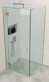 Brushed Brass / Satin Gold Frameless Corner Shower Screen with Dry Glaze U Channels