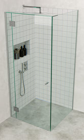 Chrome Frameless Corner Shower Screen with extended Dry Glaze U Channels