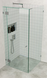 Satin Chrome Frameless Corner Shower Screen with wall brackets