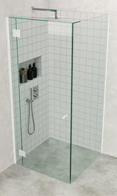 Matt White Frameless Corner Shower Screen with extended Dry Glaze U Channels