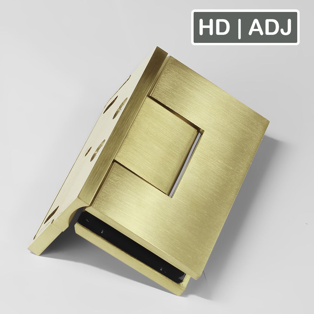 Forge Frameless Shower Hinge Heavy Duty Adjustable Glass to Wall L-Shape 90 Degrees - NERO Brushed Gold - Image 1
